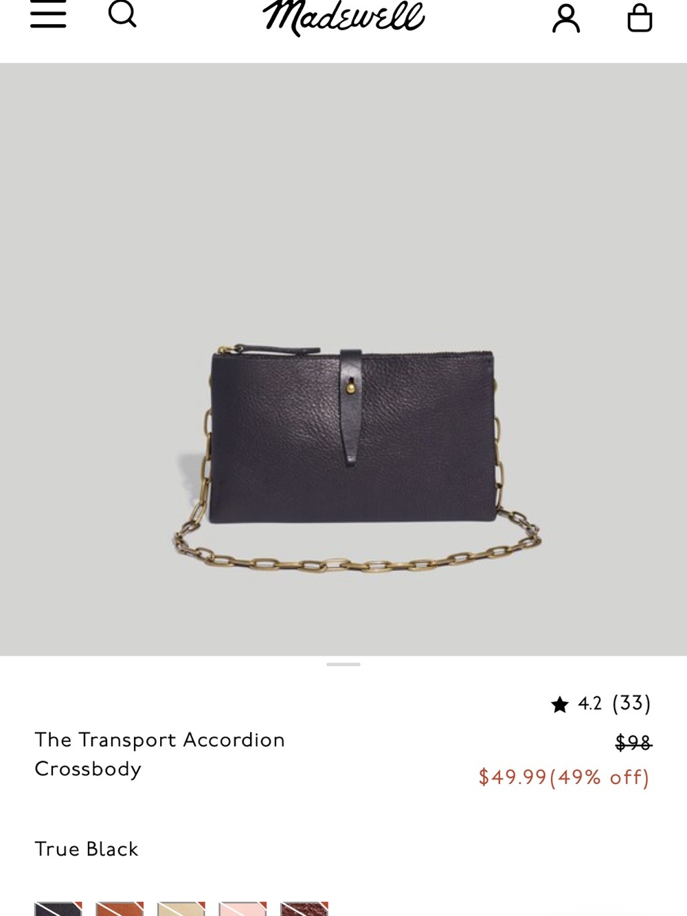 Madewell The Transport Accordion Crossbody - Black with Gold Chain